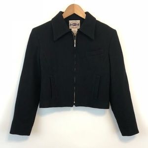 Vintage Cropped Black 100% Wool Jacket Lined